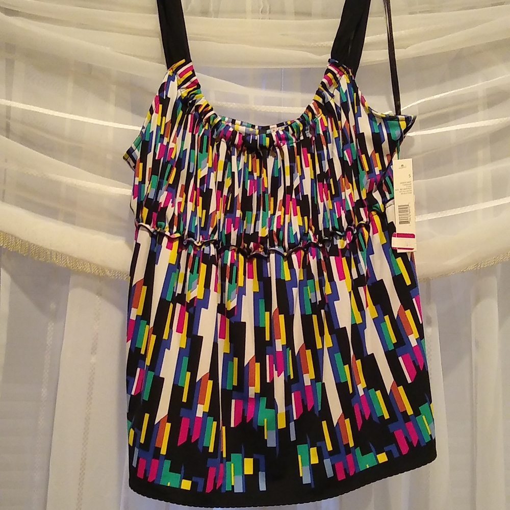 Tahari multicolored empire stretch top, s, nwt - Picture 1 of 7